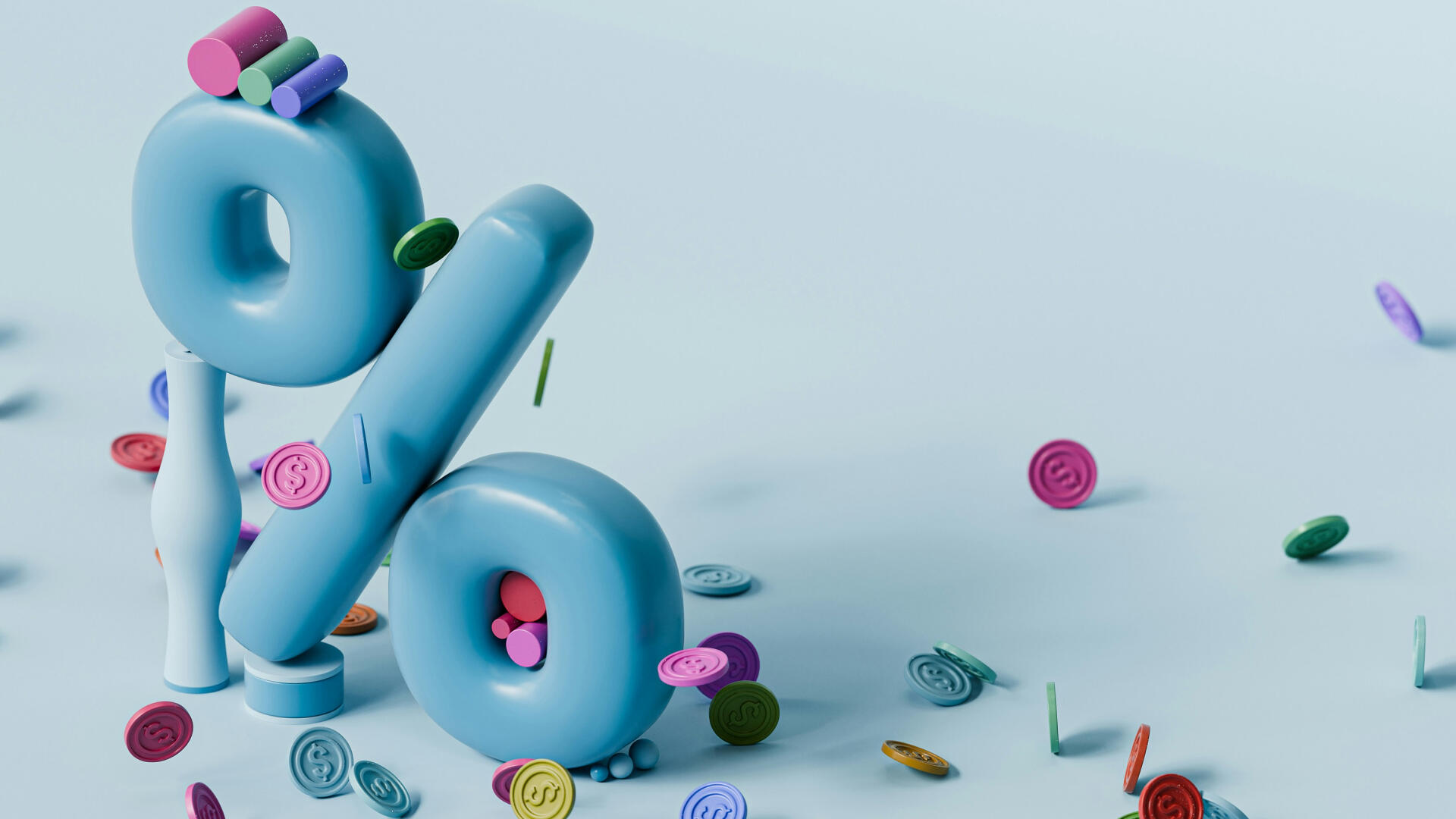 Prozentzeichen auf das Geldmünzen fallen